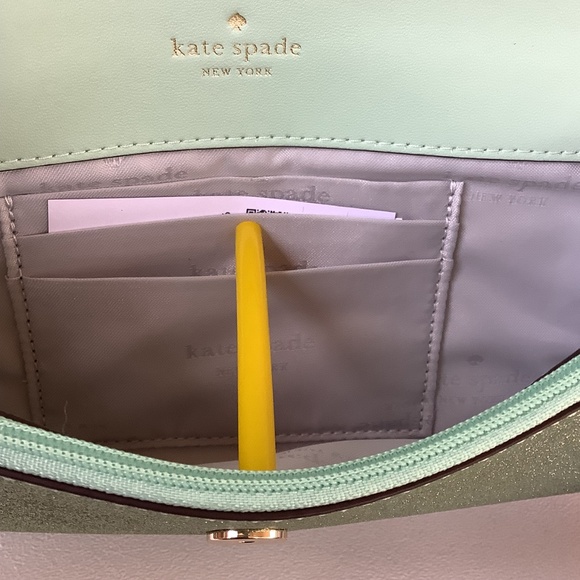 Kate Spade Kenzie Boxed Glitter Medium Flap Phone Wristlet Seawater Ocean KJ007 - Picture 5 of 6
